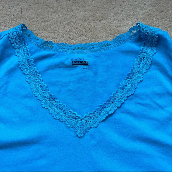 Basic Editions Women’s Blue V-Neck Tank Top - Size XL - VGUC - 100% Cotton - Picture 5 of 7
